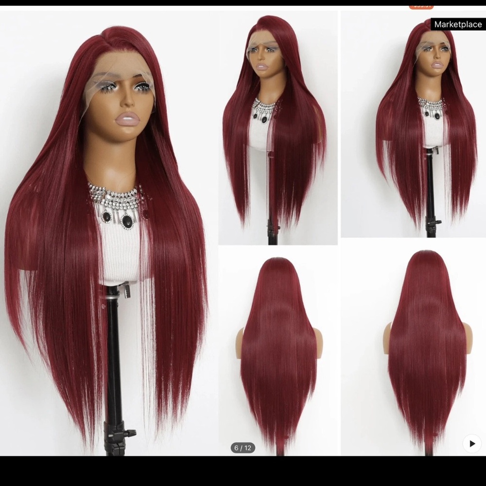 Elegant Burgundy Long Straight Wig